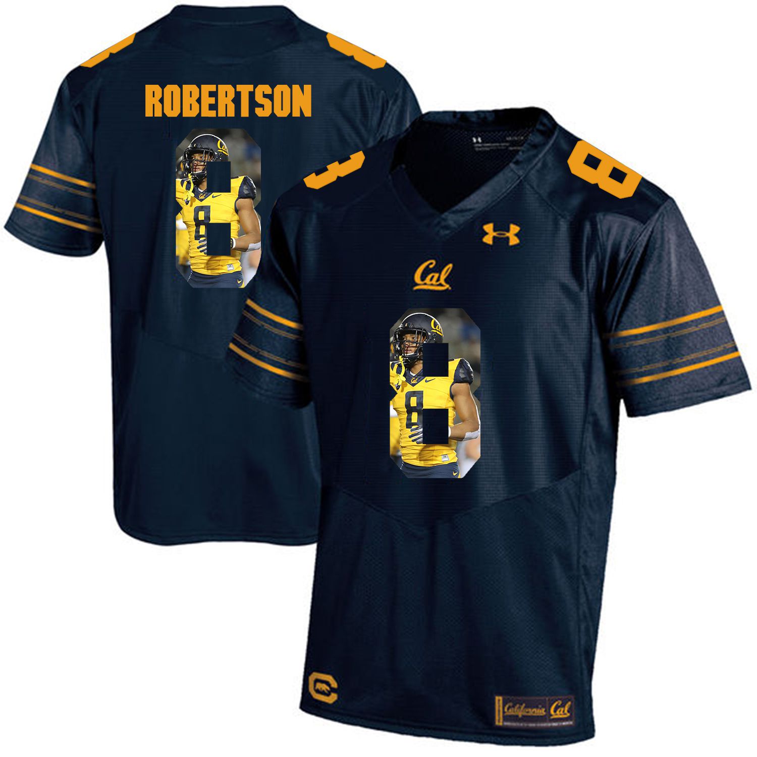 Men California Golden Bears #8 Demetris Robertson Dark blue Customized NCAA Jerseys1->customized ncaa jersey->Custom Jersey